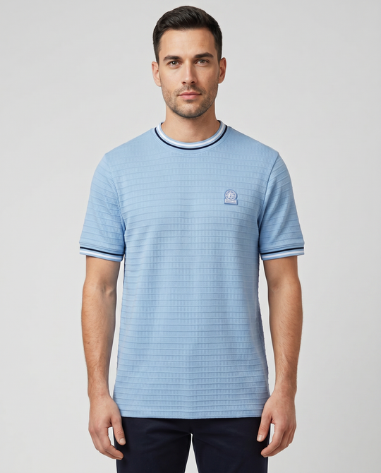 Men's Sandbanks Dusty Blue Textured Jacquard T Shirt
