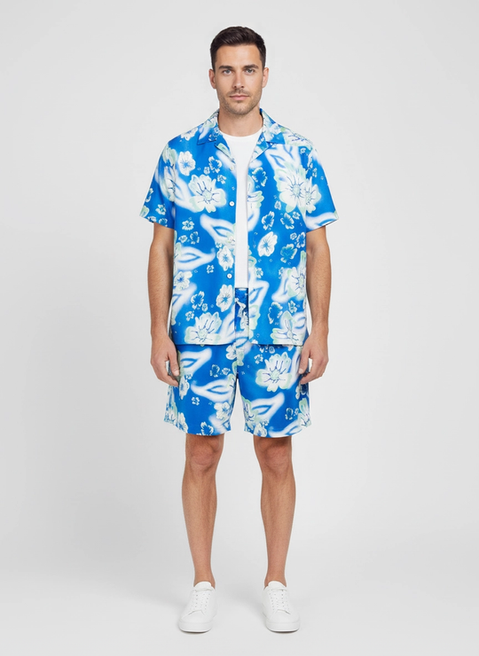 Mens Paul Smith Cobalt Blue Casual Shirt And Riso Floral Swim Short