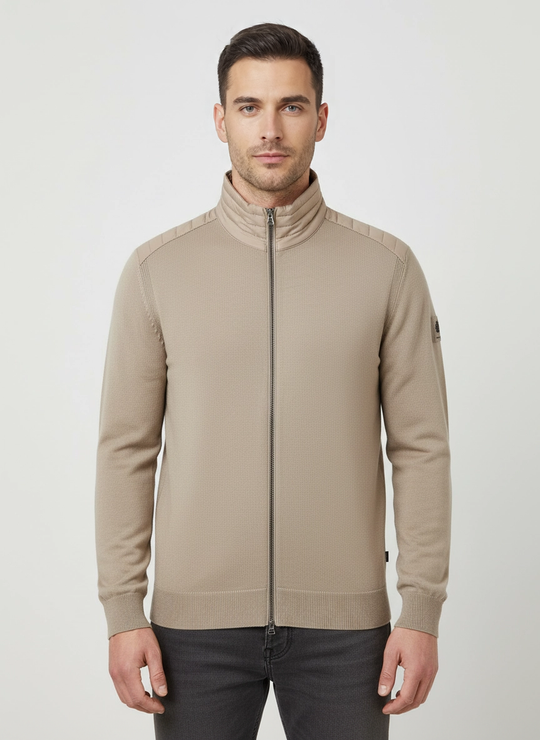 Mens Belstaff Kelby Zip Dark Sand Knitwear