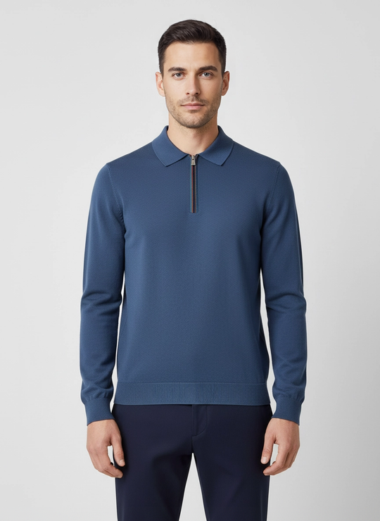 Mens Paul Smith SWEATER LS POLO Indigo Knitwear