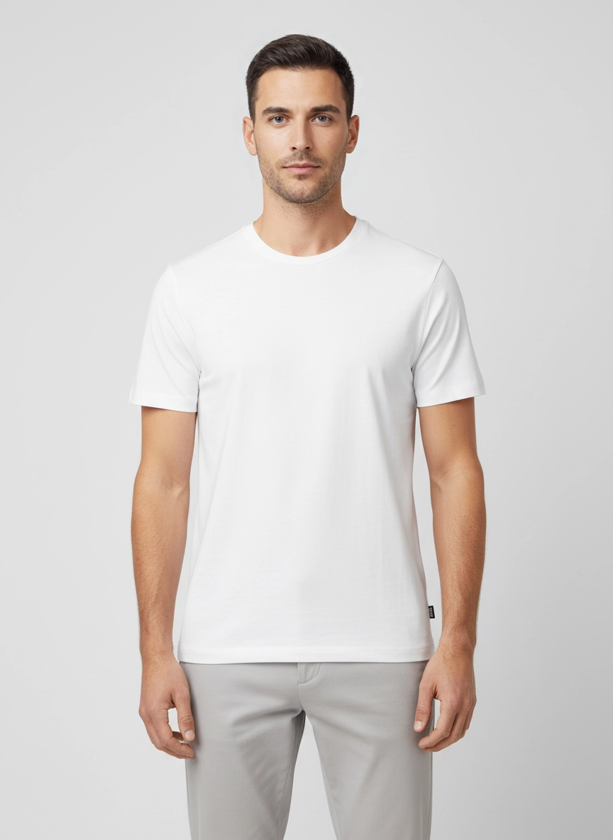 Men's BOSS Black Tessler 150 White Slim Fit T Shirt on model