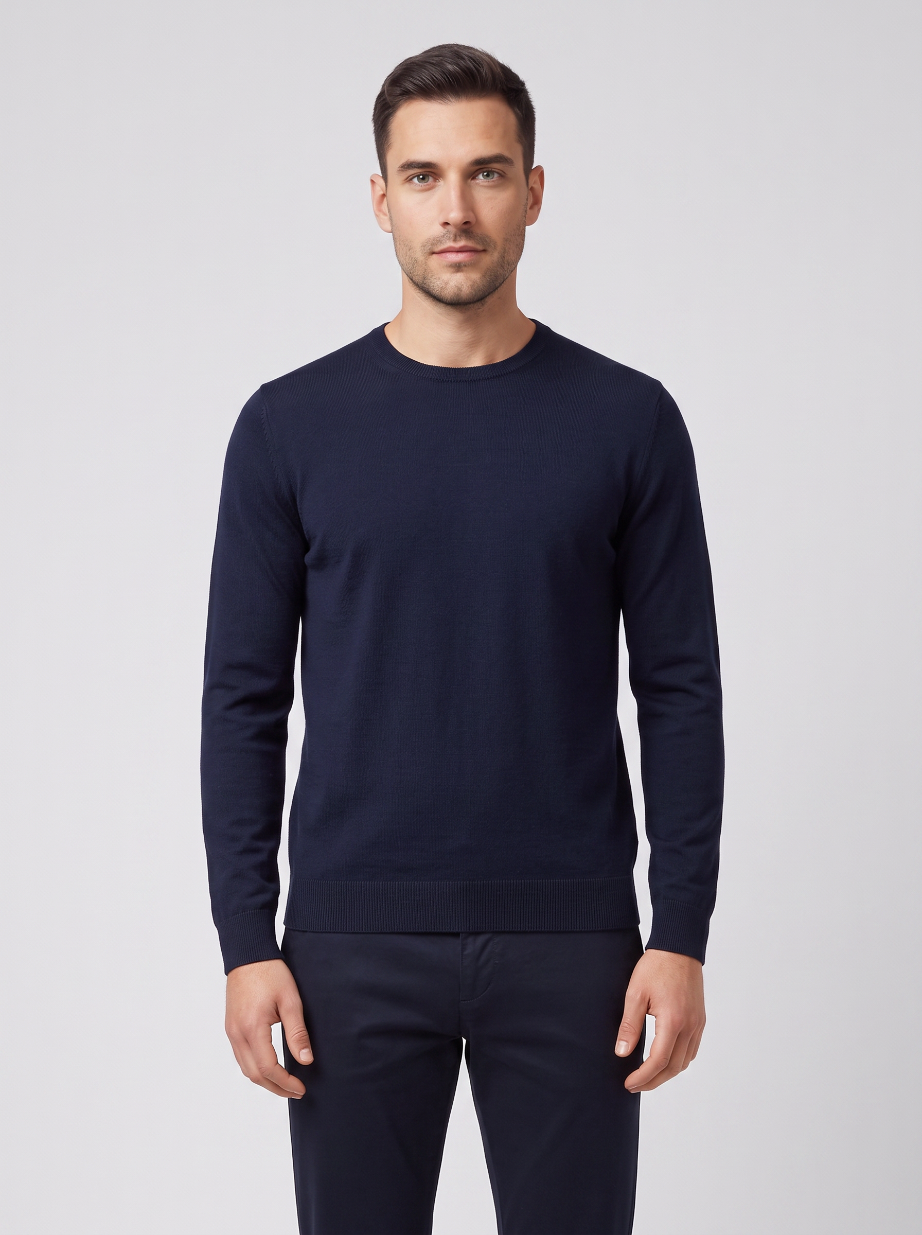 Men's Gran Sasso Navy Crew Neck Knitted Jumper — on model