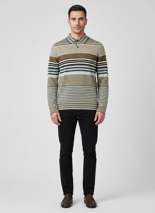 Men's Paul Smith Green Stripe Knitted Long Sleeve Polo Shirt