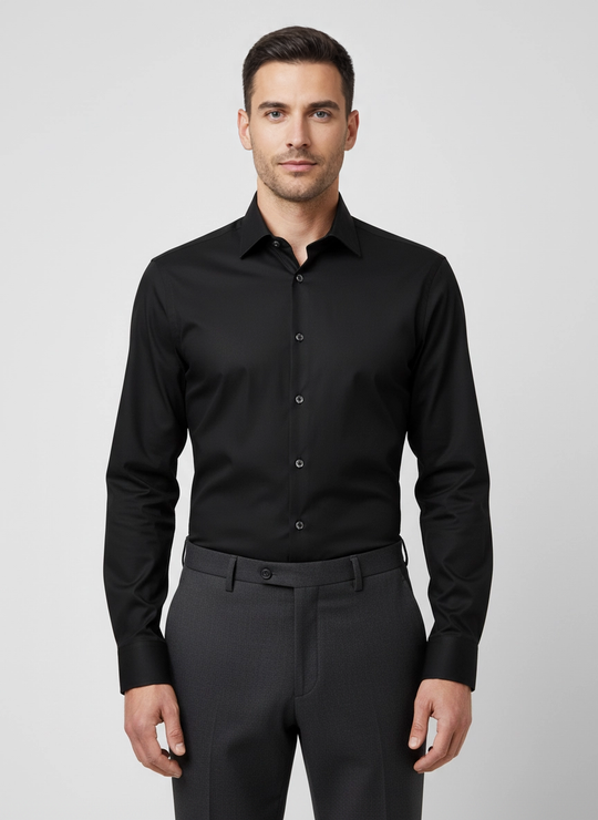 Men's Pal Zileri Black Mercerised Long Sleeve Shirt