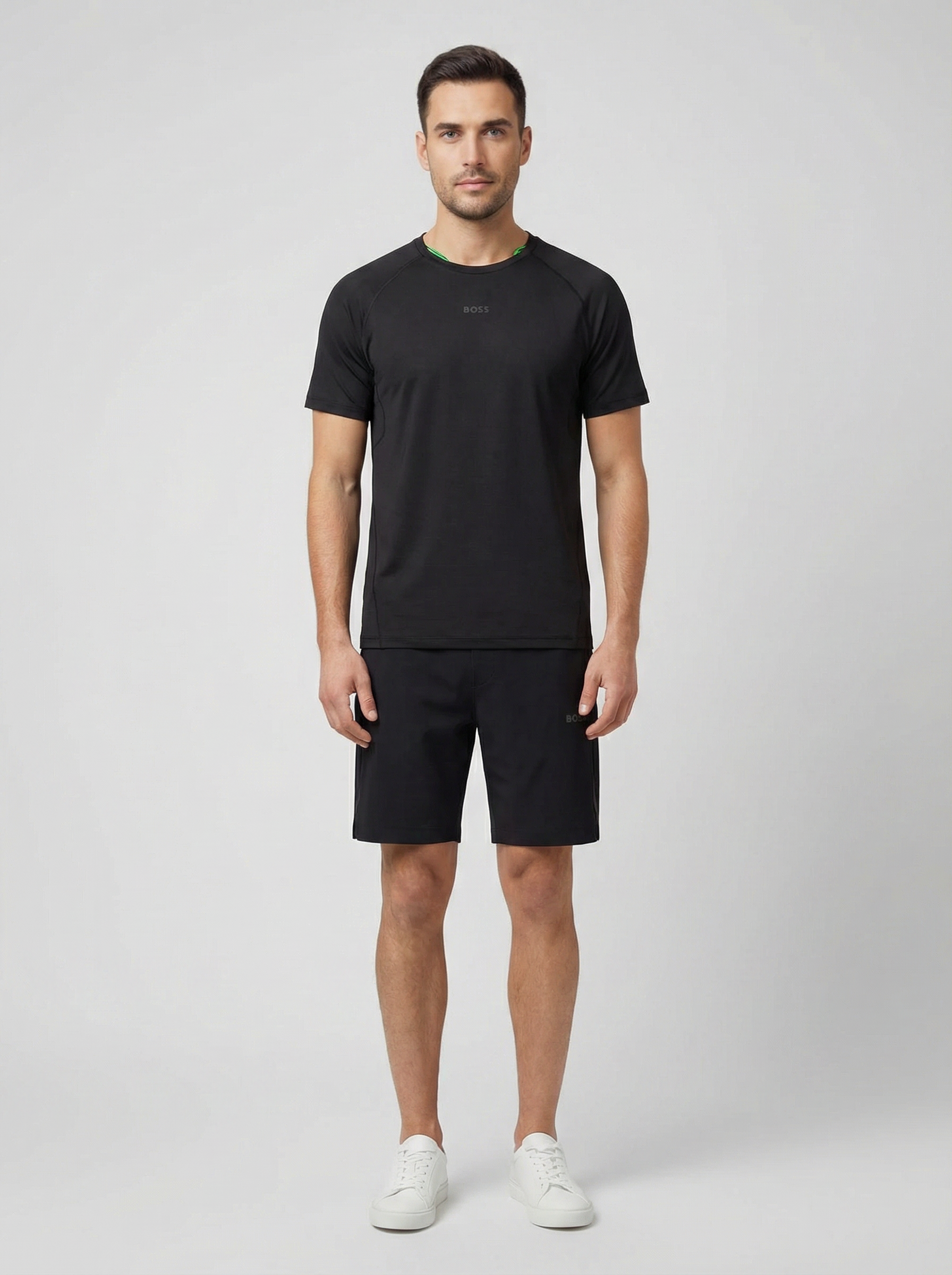 BOSS Green Tee Active 1 Black T Shirt & Hecon Active Black Shorts Set