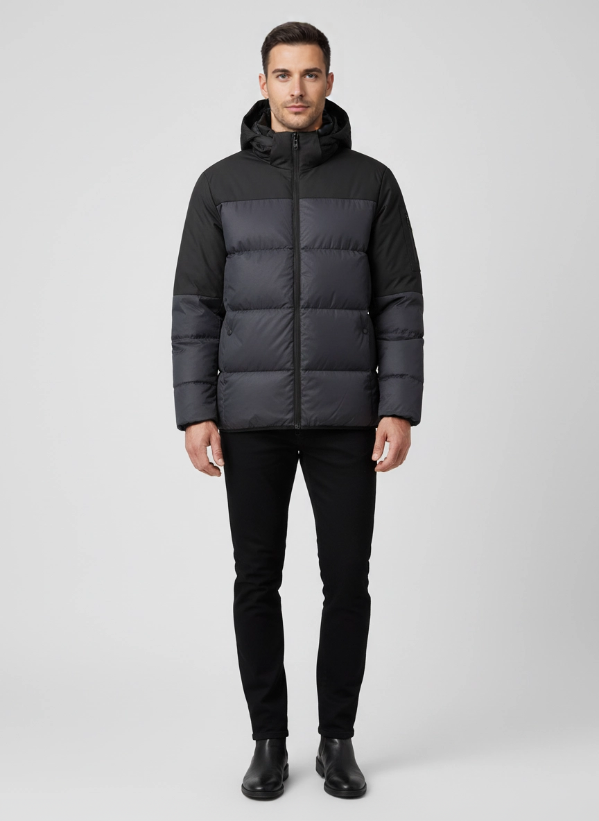 Mens BOSS Green OW_Block-X JT HD Dark Blue Jacket on model