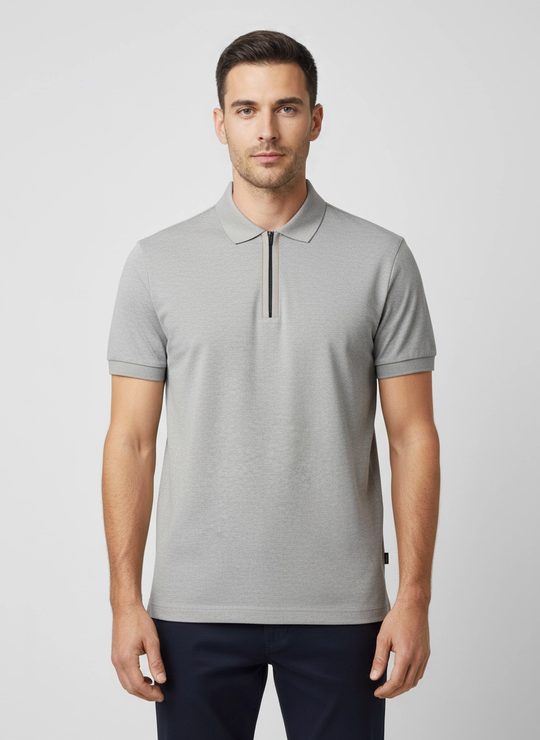 Mens BOSS Black H-Paras Silver 1/4 Zip Mercerised Polo Shirt
