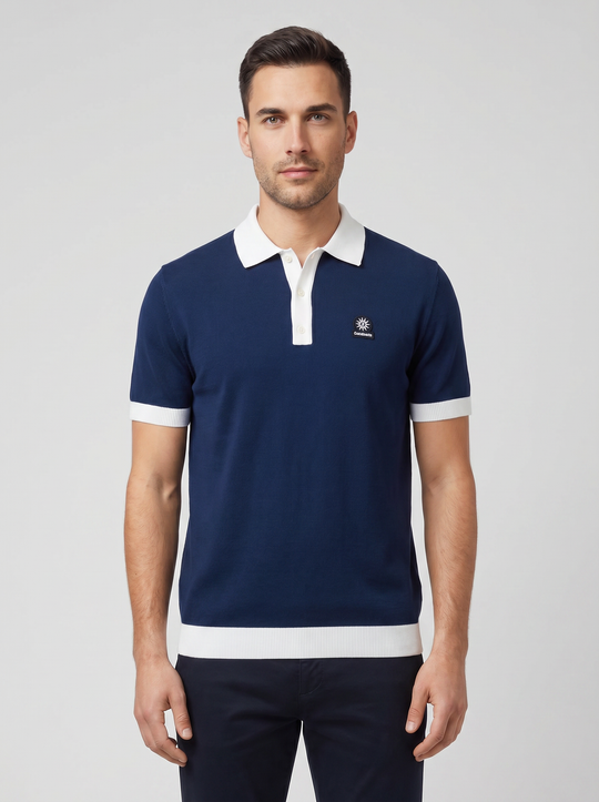Men's Sandbanks Navy Knitted 3 Button Polo Shirt