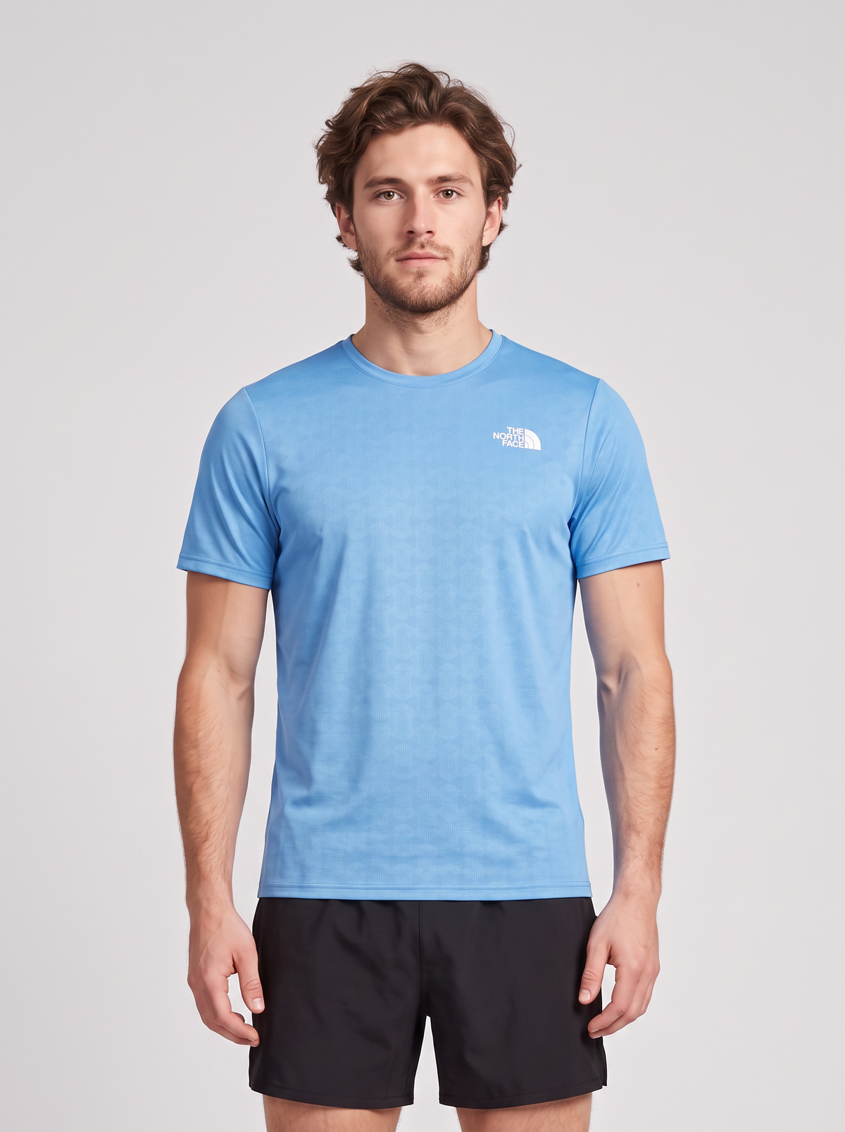 Mens The North Face 24/7 PTD EB RG SS Marina Blue T Shirt — on model