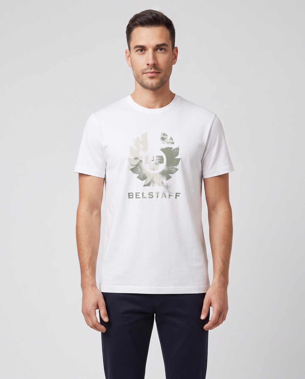 Mens Belstaff White Blur T Shirt — on model