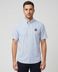 Men's Sandbanks Navy Seersucker Smart Shirt — on model
