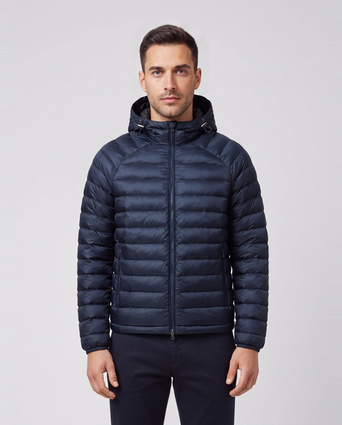 Men's Sandbanks Raglan Hooded Micro Puffer in Navy