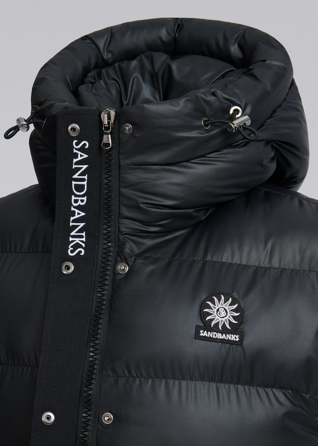 neckline on Women's Sandbanks Long Shell Bay Hooded Gilet