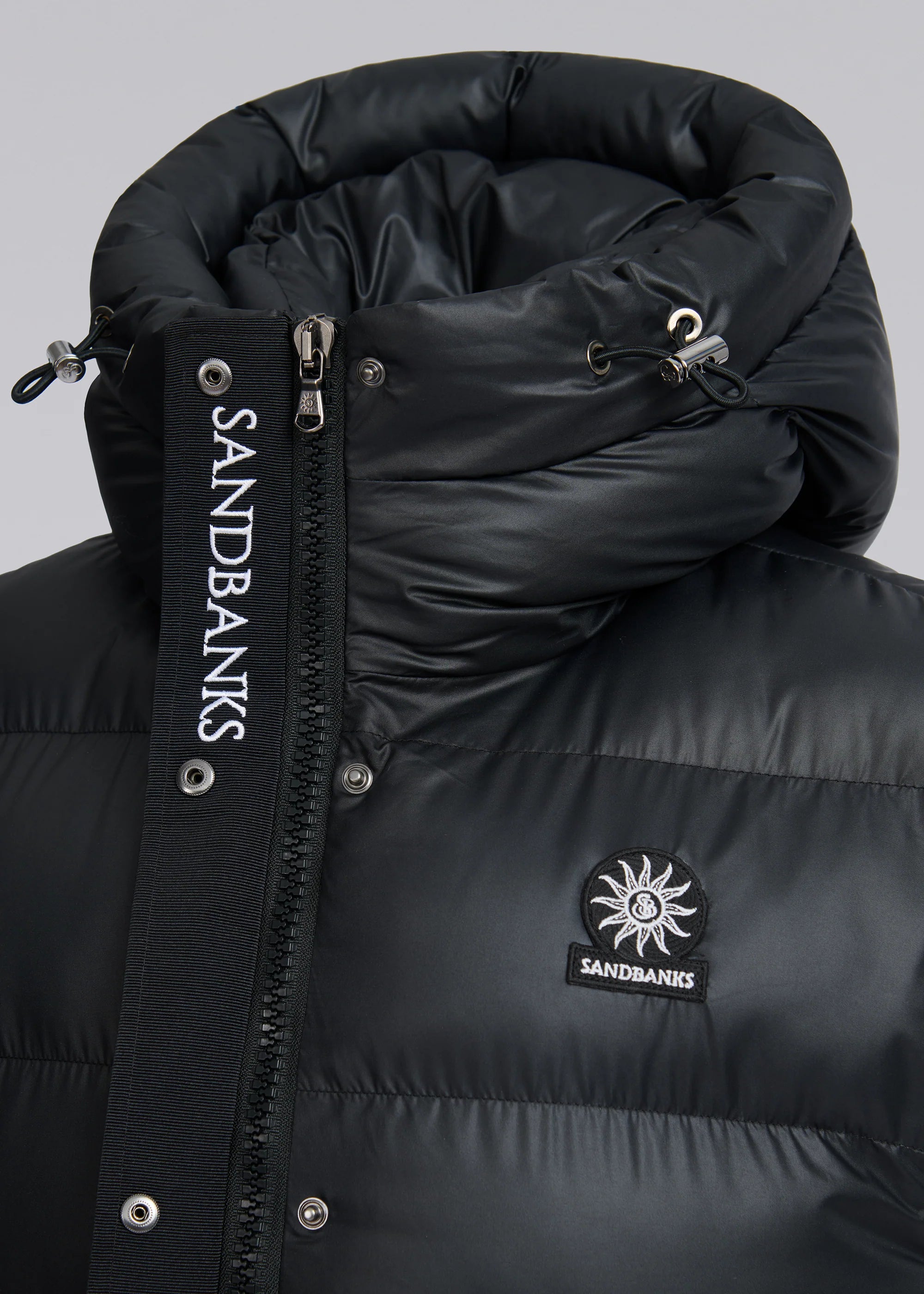 neckline on Women's Sandbanks Long Shell Bay Hooded Gilet