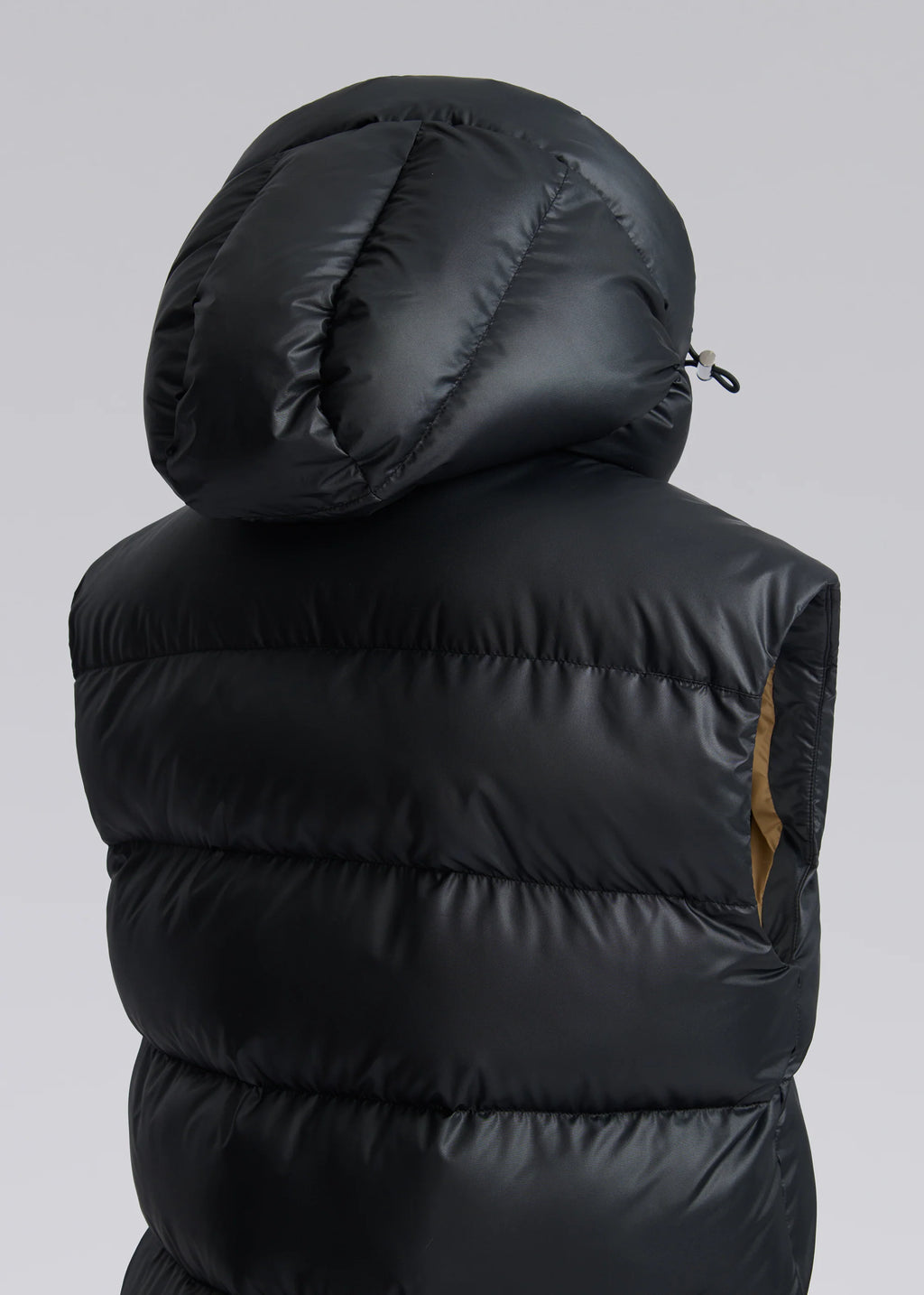 reverse of Women's Sandbanks Black Long Shell Bay Hooded Gilet