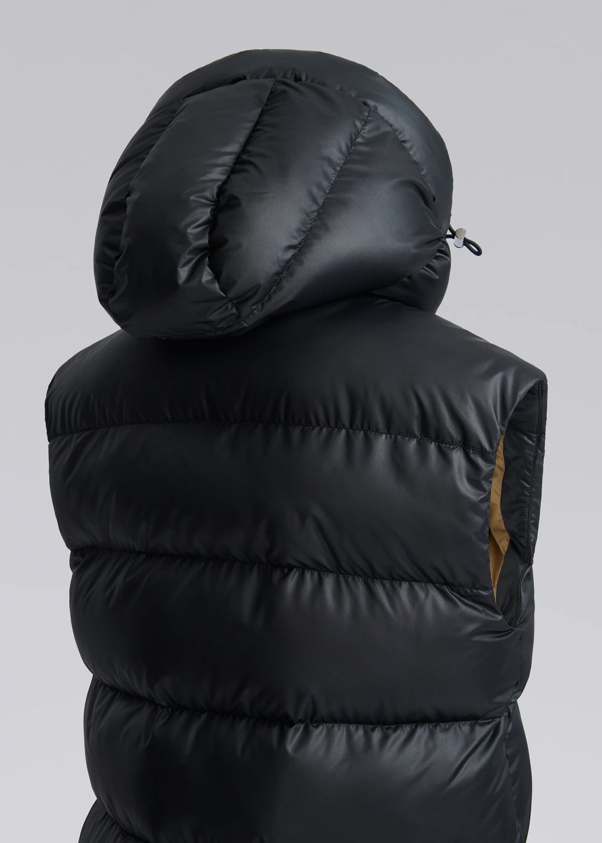 reverse of Women's Sandbanks Black Long Shell Bay Hooded Gilet