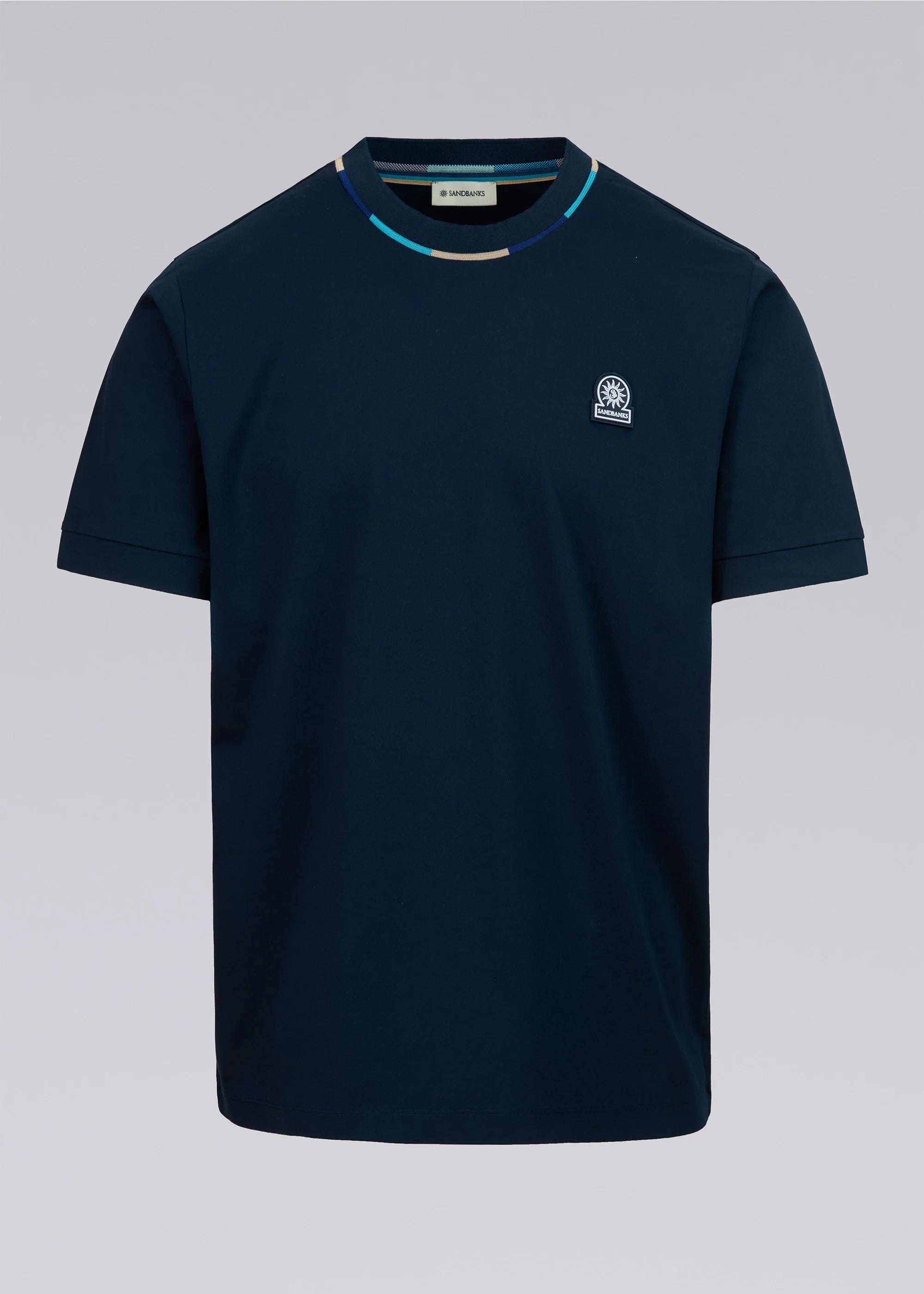 Men's Sandbanks Navy Tri Col Neck T Shirt
