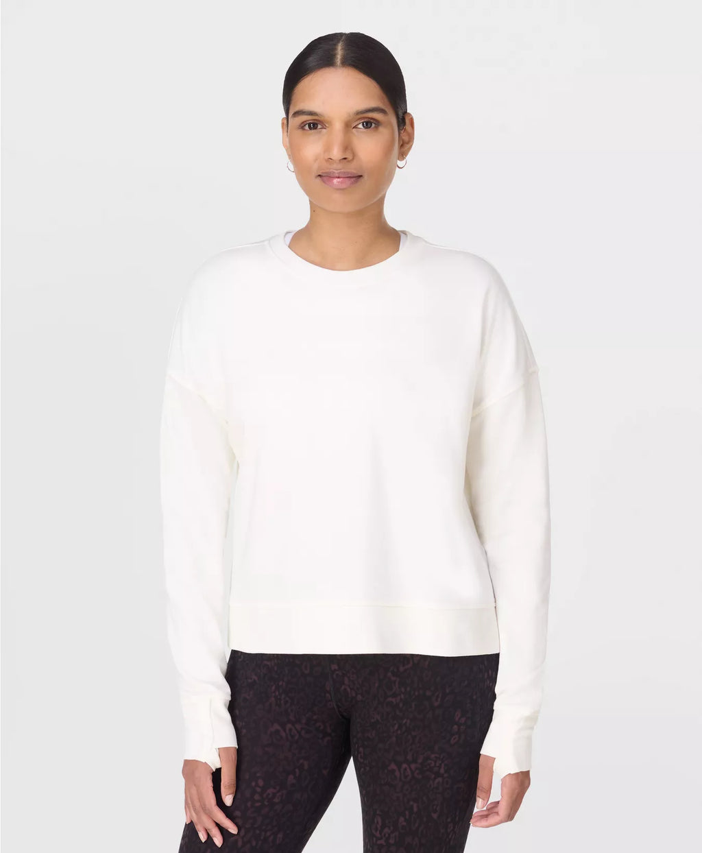 Women's Sweaty Betty After Class Crop Sweatshirt - Lily White — view 4