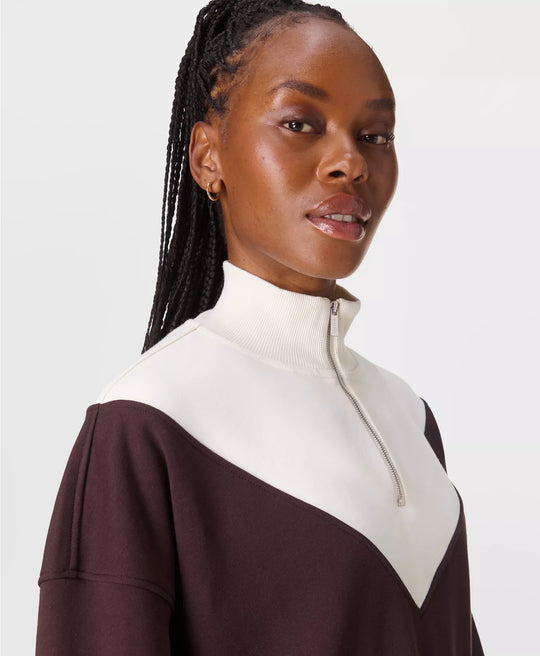 Women's Sweaty Betty Revive Crop Half Zip - SableBrown & White