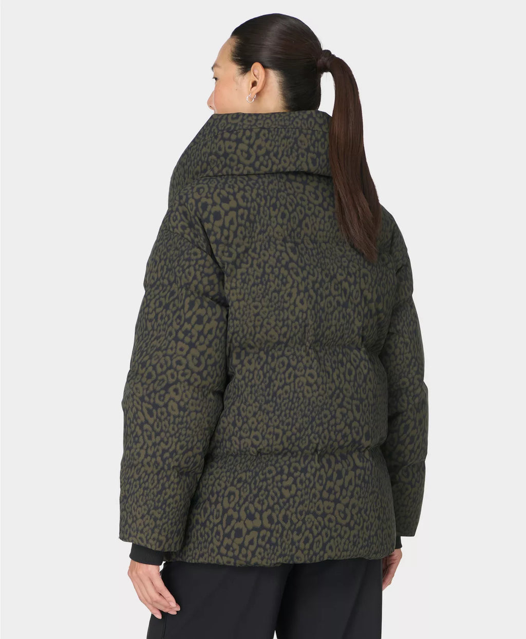 Women's Sweaty Betty Nimbus CloudWeight Short Puffer -Green Leopard Print — view 4