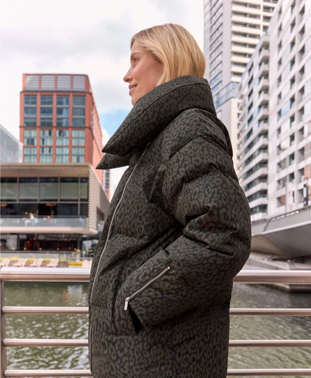 Women's Sweaty Betty Nimbus CloudWeight Short Puffer -Green Leopard Print — view 2