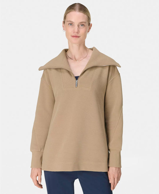 Women's Sweaty Betty Peaceful Rib Half Zip Cropped Sweatshirt - Sepia Brown