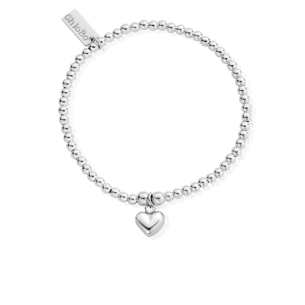 ChloBo bracelet featuring sterling silver 3mm beads and a puffed heart charm.
