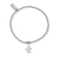 Silver beaded bracelet with hamsa charm.
