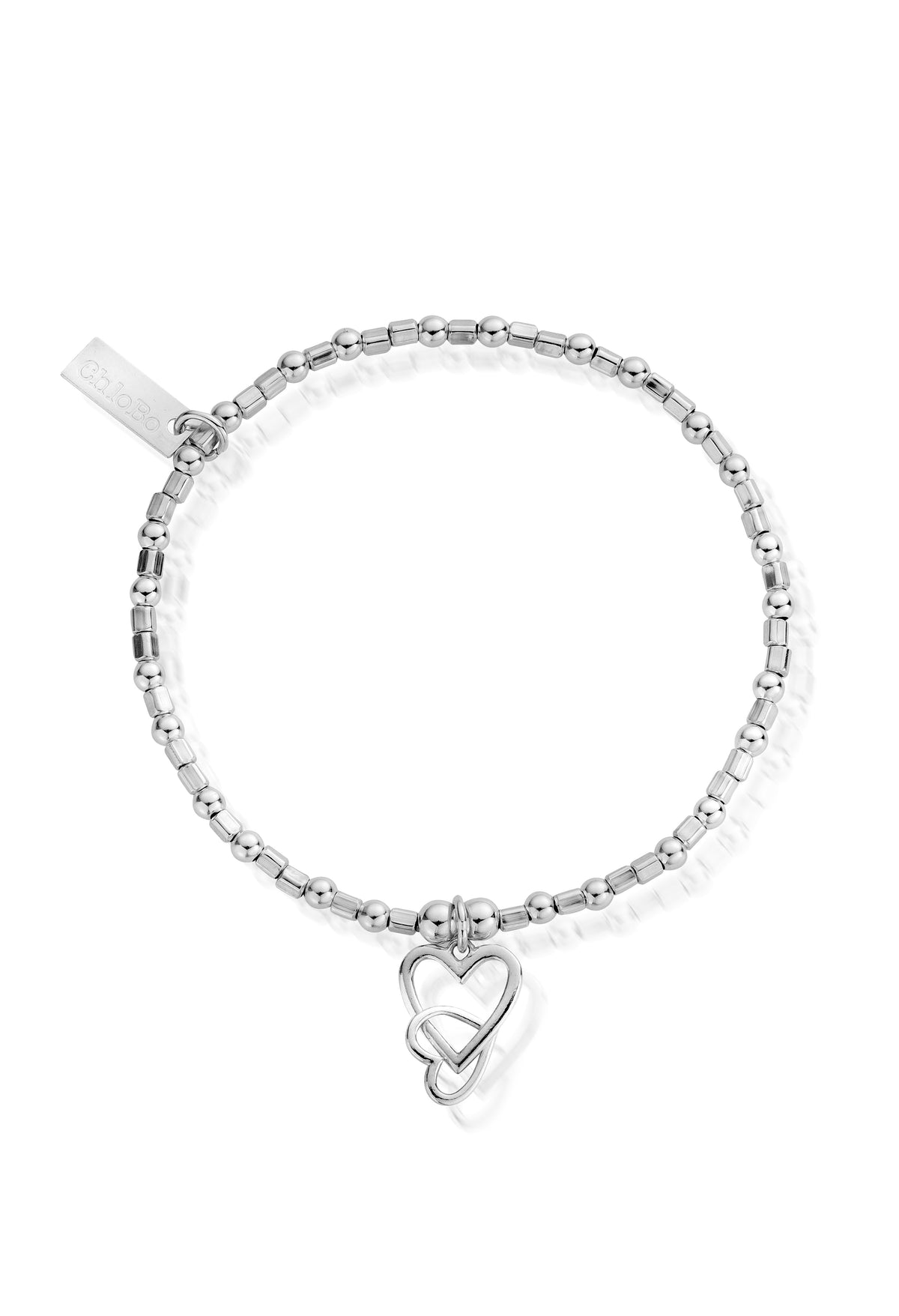 The ChloBo Interlocking Love Heart Bracelet, a silver metal bracelet from ChloBo, available at OD’s Jewellers in St Helens.