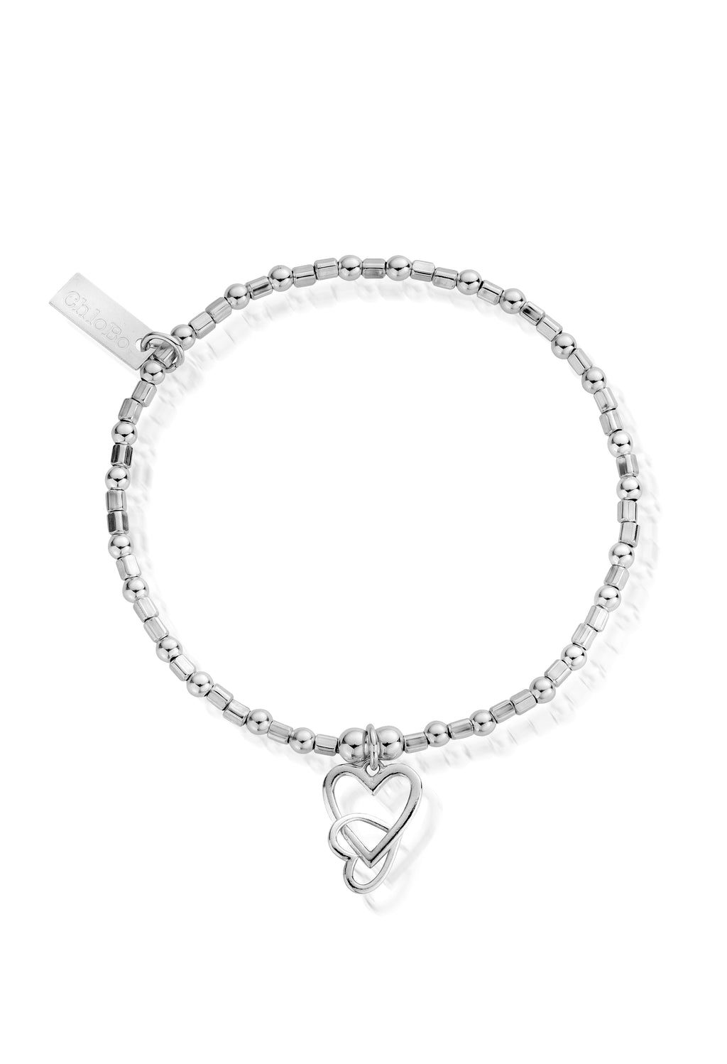 The ChloBo Interlocking Love Heart Bracelet, a silver metal bracelet from ChloBo, available at OD’s Jewellers in St Helens.