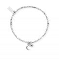 ChloBo bracelet with dainty moon & sun charms. Silver-toned cubes, 2mm. Delicate celestial jewelry.