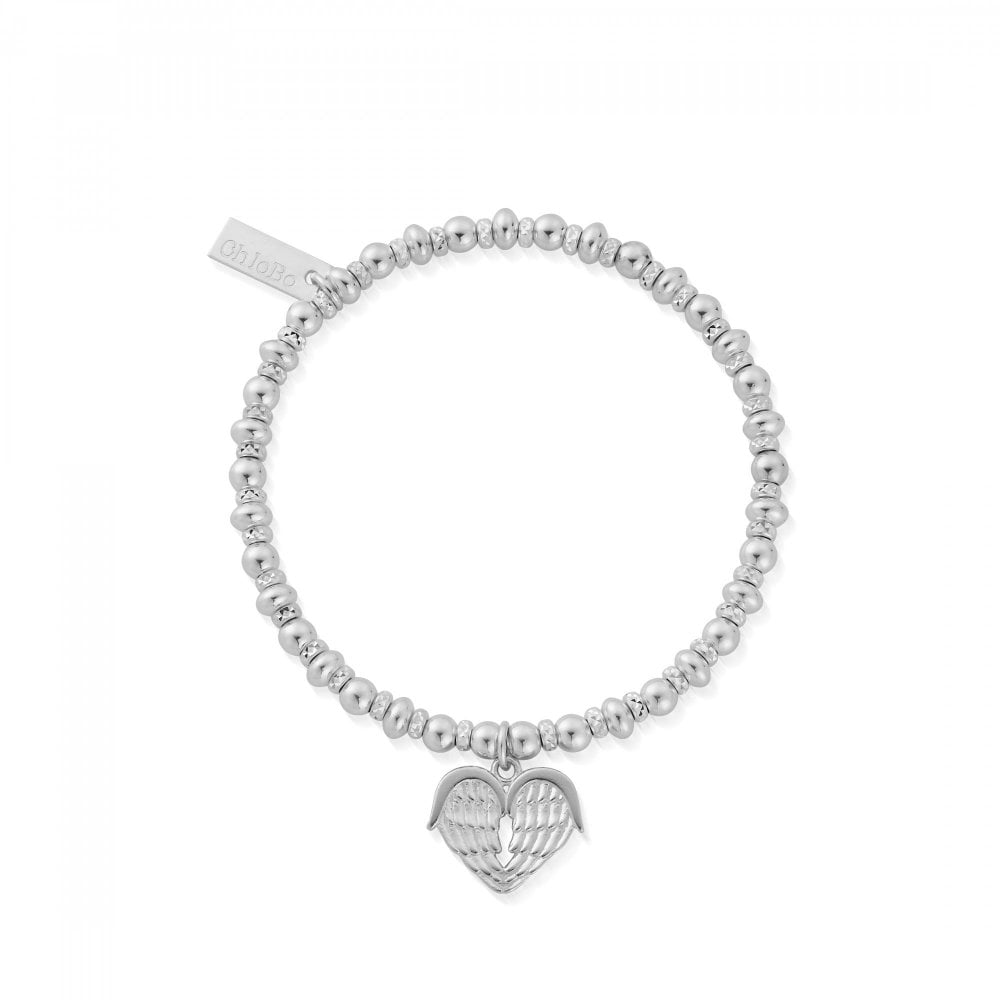 ChloBo Heavenly Heart Bracelet: Sterling silver beaded stretch bracelet with angel wing heart charm.