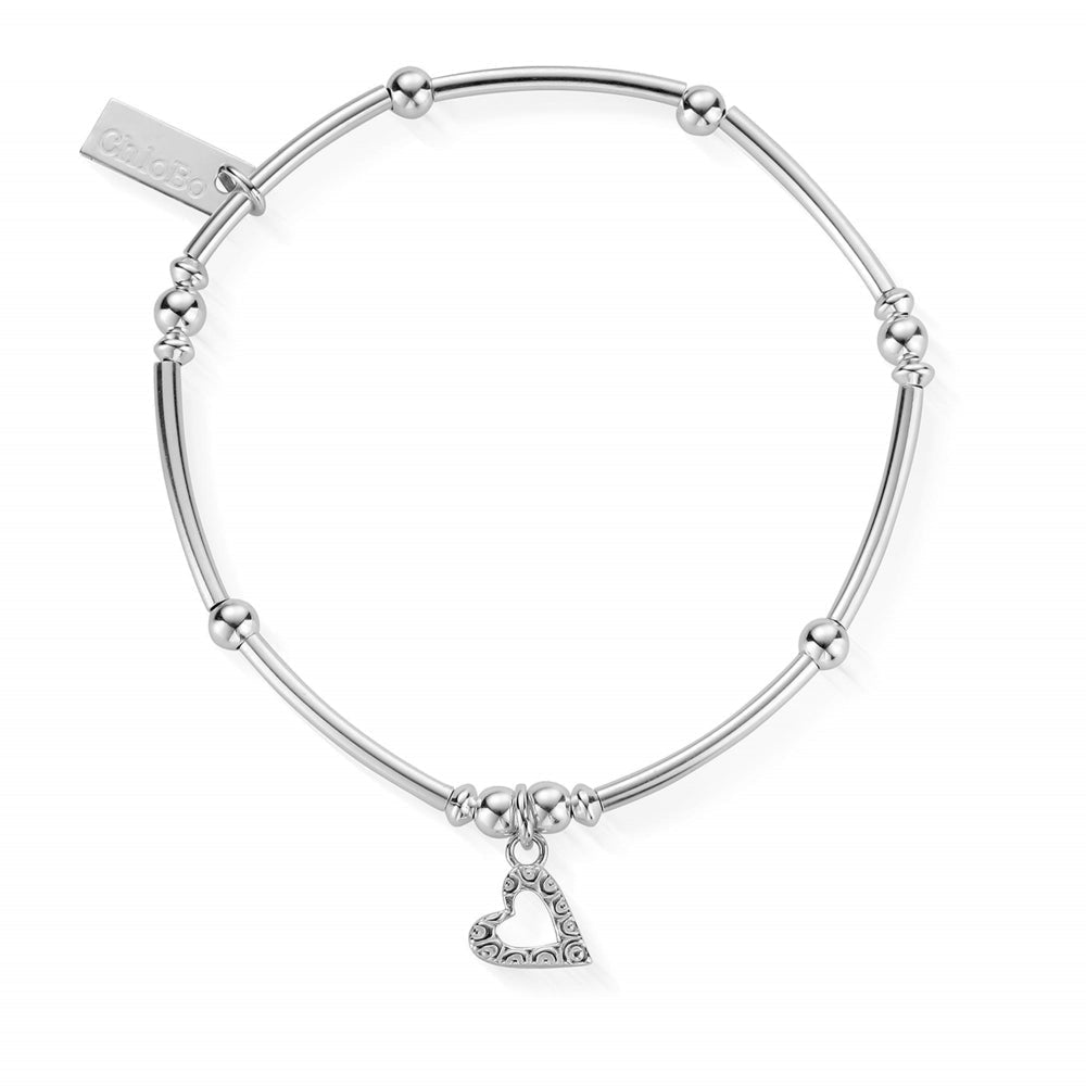Sterling silver ChloBo bracelet with heart charm detail. Perfect jewelry gift for loved ones.