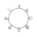Silver ChloBo bracelet featuring delicate heart charms. A stylish women's jewelry piece with a love-themed design.