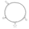 ChloBo star bracelet with 925 sterling silver beads and three star charms dangling.