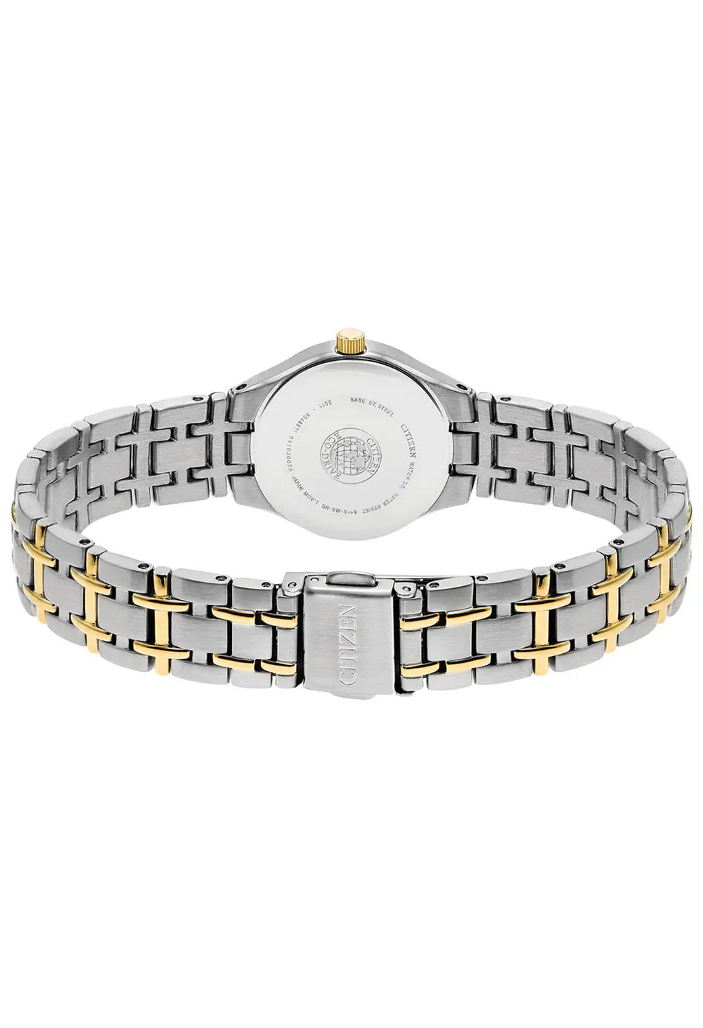 The Citizen Ladies Eco-Drive Silhouette White Date Dial Bracelet Watch, two-tone silver-gold steel bracelet from Citizen, OD's Jewellers, St Helens.