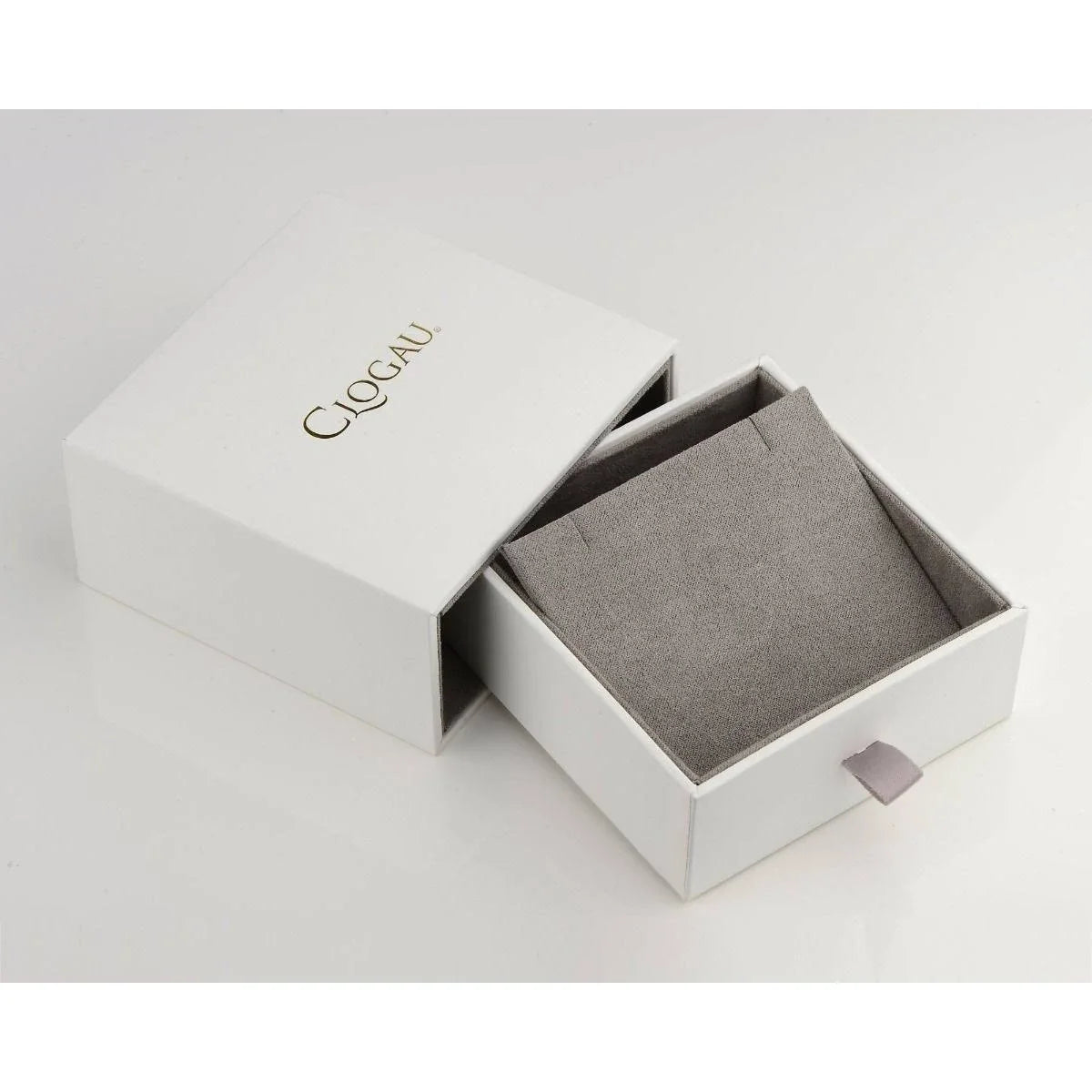 White jewelry box with gray lining.