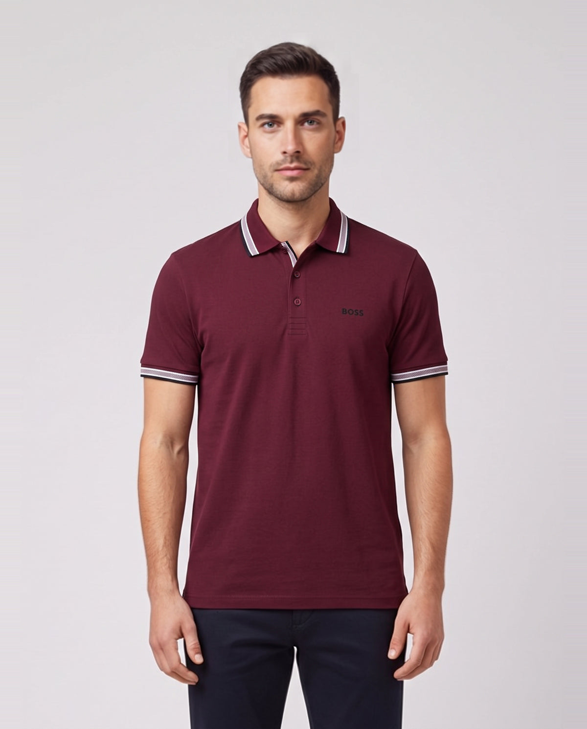 BOSS Green Paddy Dark Pink Polo Shirt — on model