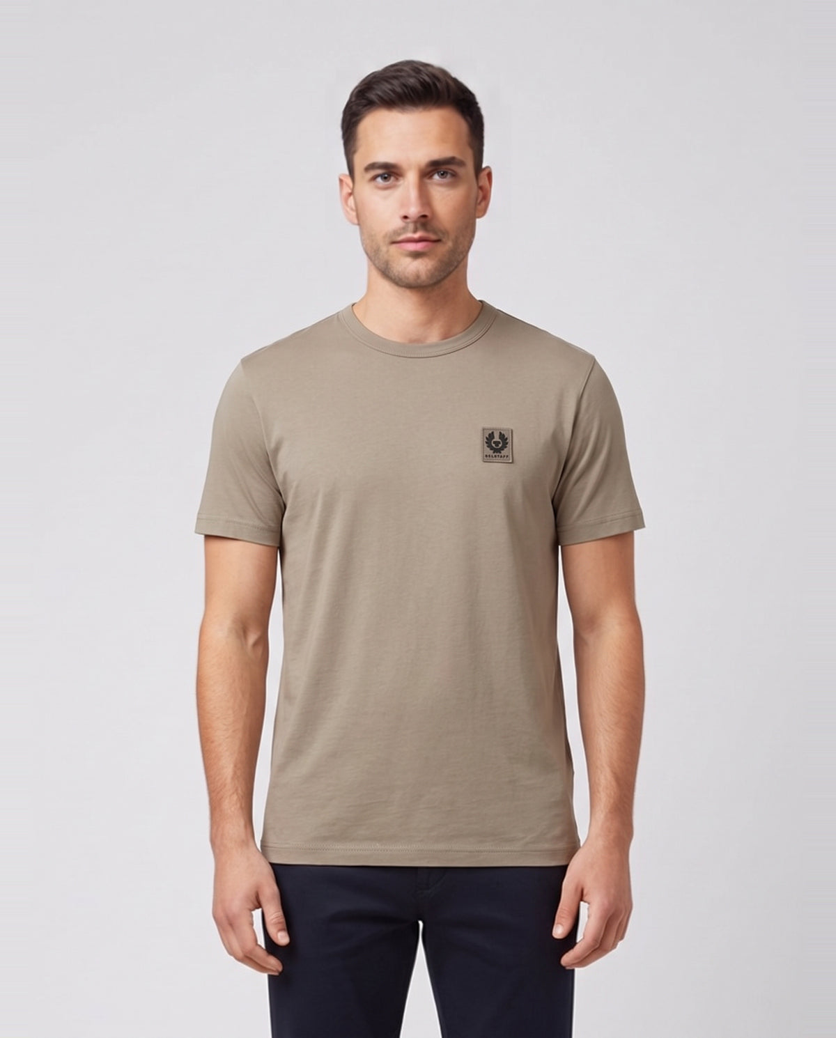 Mens Belstaff Dusty Taupe T Shirt — on model