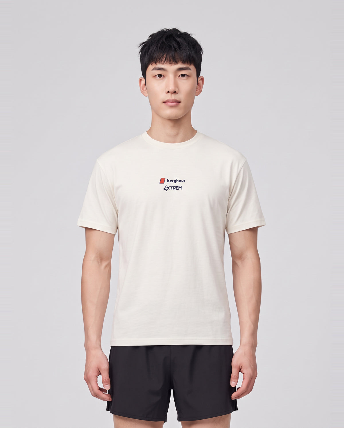 Men's Berghaus Trango Mountain Logo Tee in White/White — on model