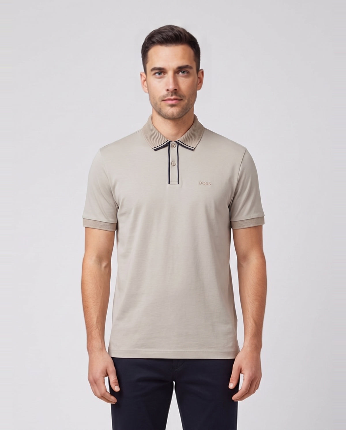 BOSS Green PL Cord Paddy Green Light/Pastel Polo — on model