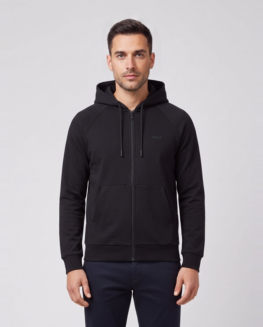 BOSS Green Saggy Black Tracksuit Jacket — on model