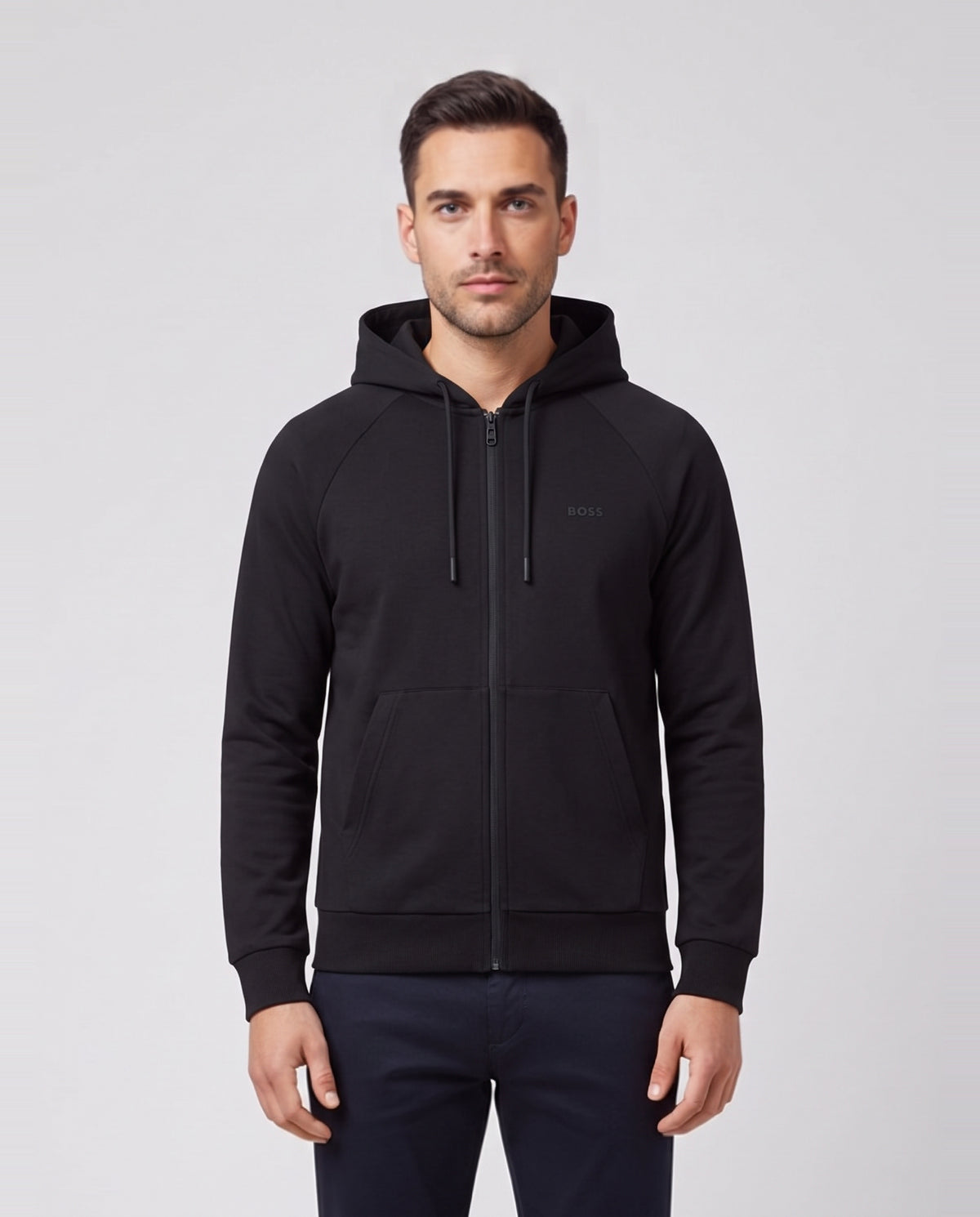 BOSS Green Saggy Black Tracksuit Jacket — on model