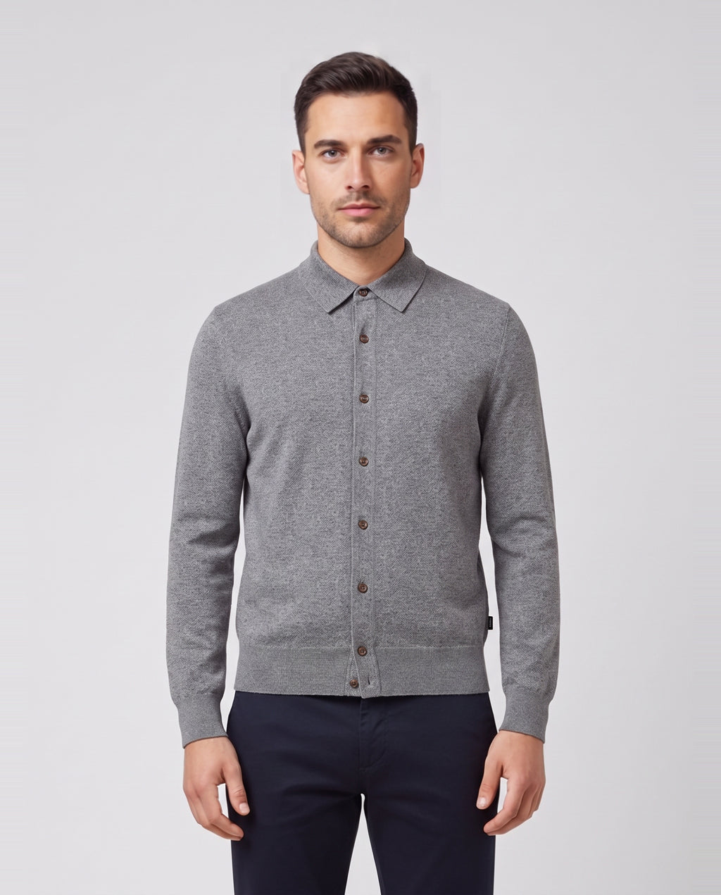 BOSS Black H-Helbert Medium Grey Knitwear — on model