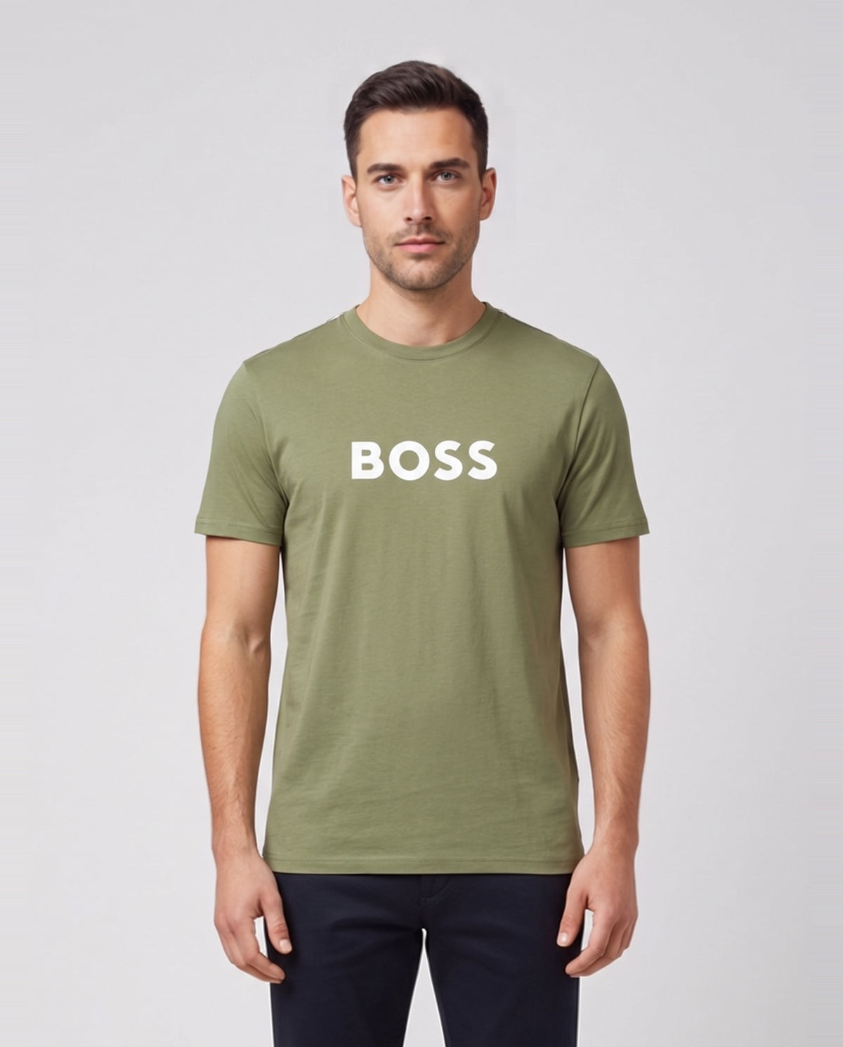 BOSS Bodywear & Swimwear T-Shirt RN Open Green T Shirt — on model