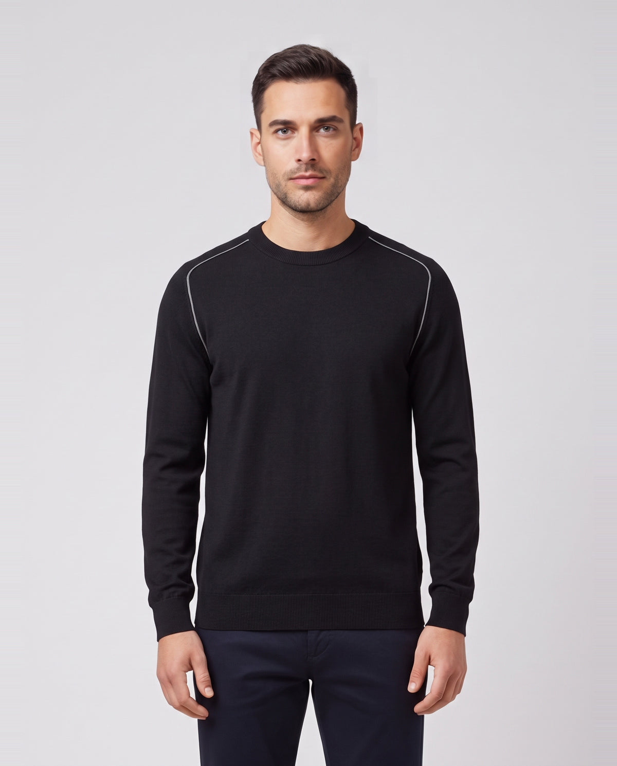 Men's Pal Zileri Crew Neck Knitwear Black — on model