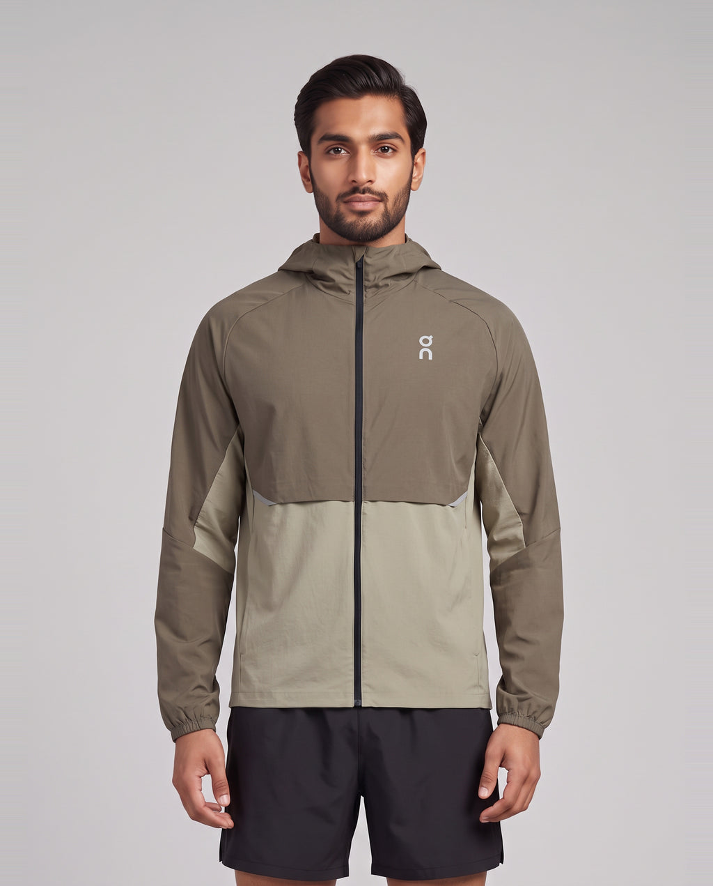 Men's On Running Core Jacket 1 Bark | Vetiver — on model