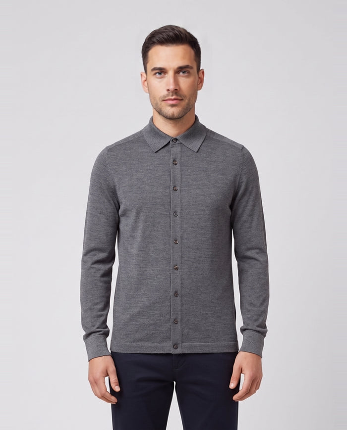 Men's Pal Zileri Button Through Knitted Shirt Grey
