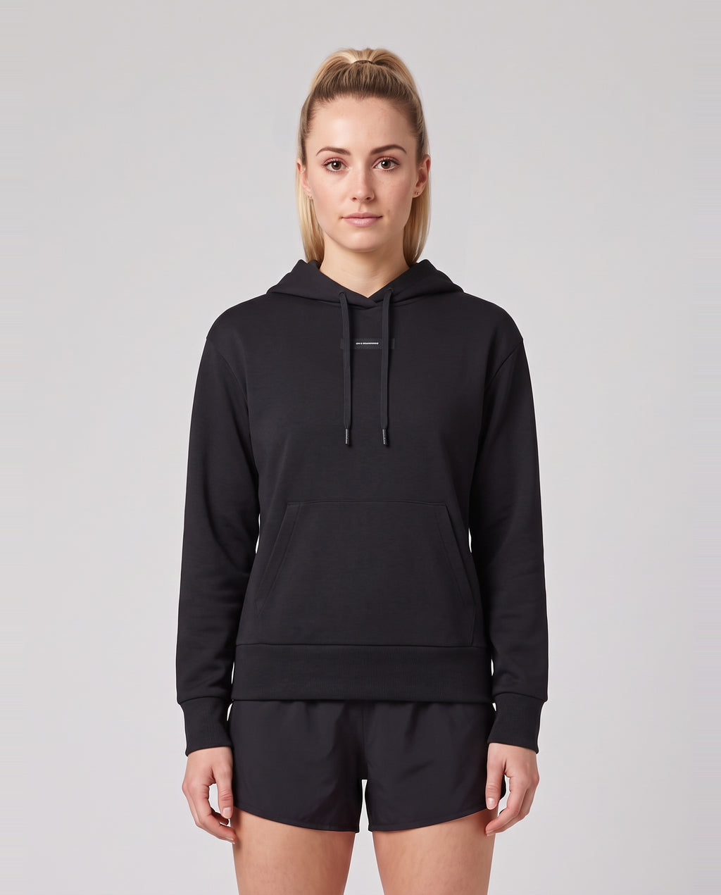 Women's On Running Focus Tech Hoodie Black — on model