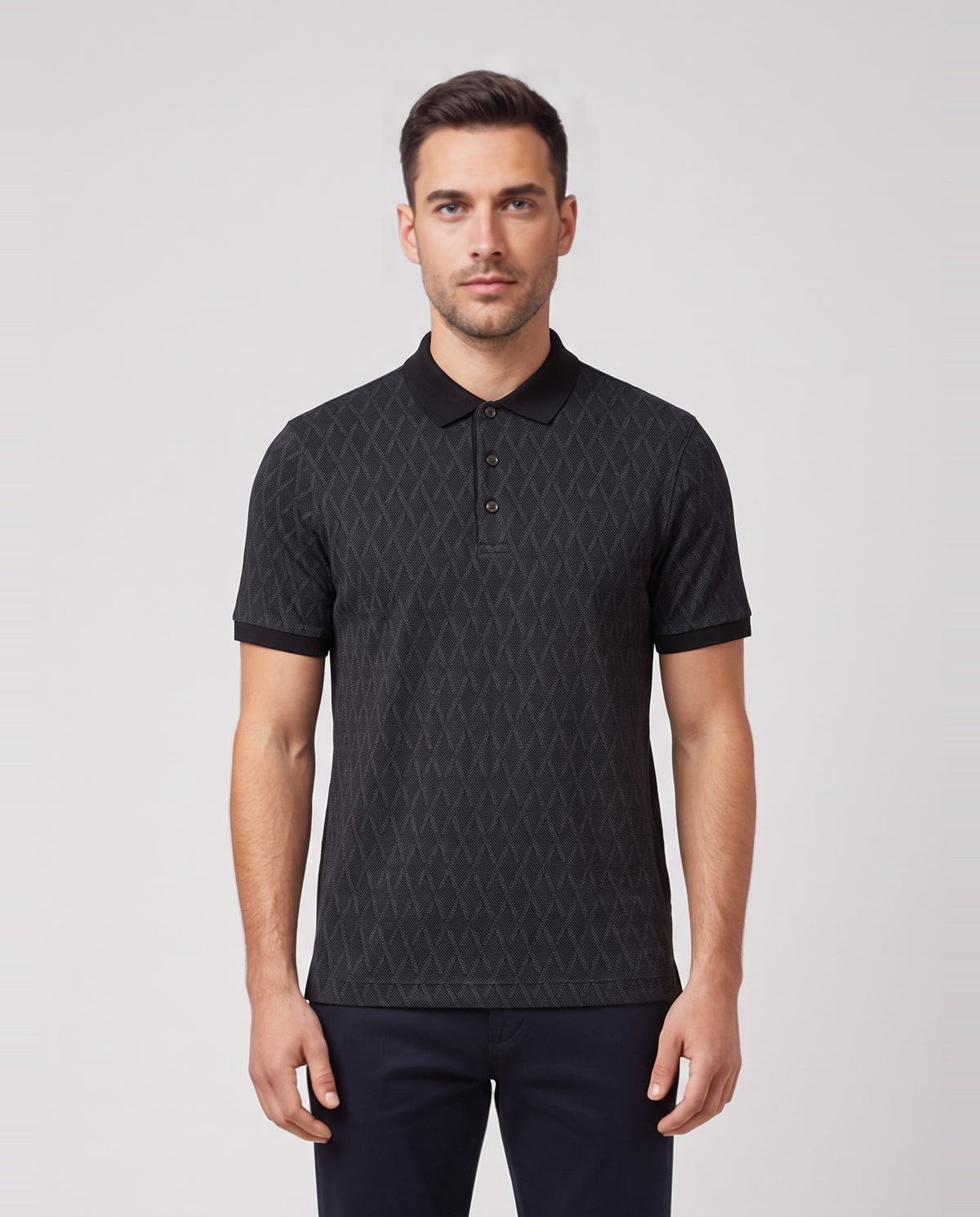 Men's Pal Zileri Polo Textured Black — on model